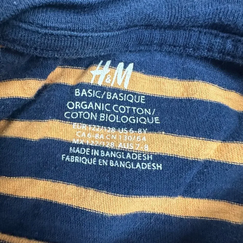H&M Navy Blue Orange Stripe Long Sleeve T Shirt Boys 6 8 Years - Picture 3 of 5